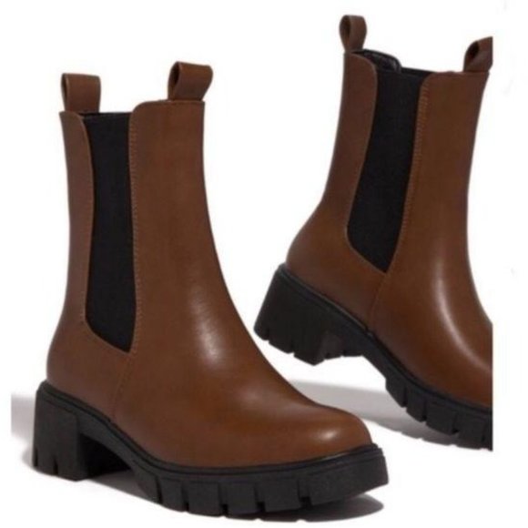 Pull On Lug Sole Chelsea Boots in Rust Brown - Picture 2 of 4